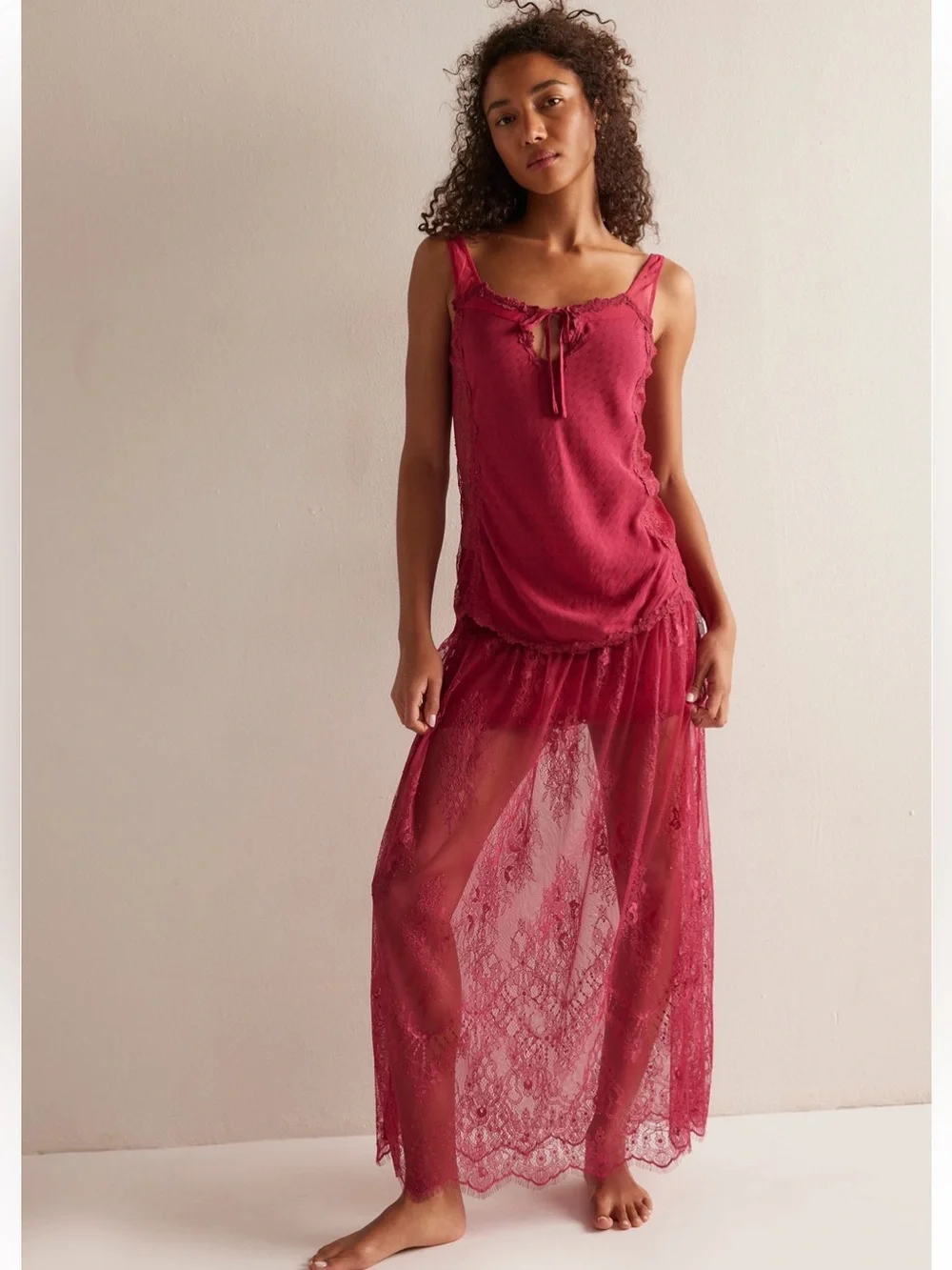 Free People Intimately Together Again Slip Skirt Set | Glass Roses | Large | NWT